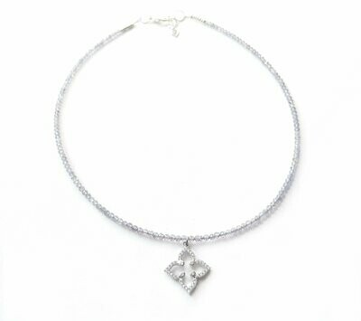 Iolite choker necklace with a cz pave clover pendant