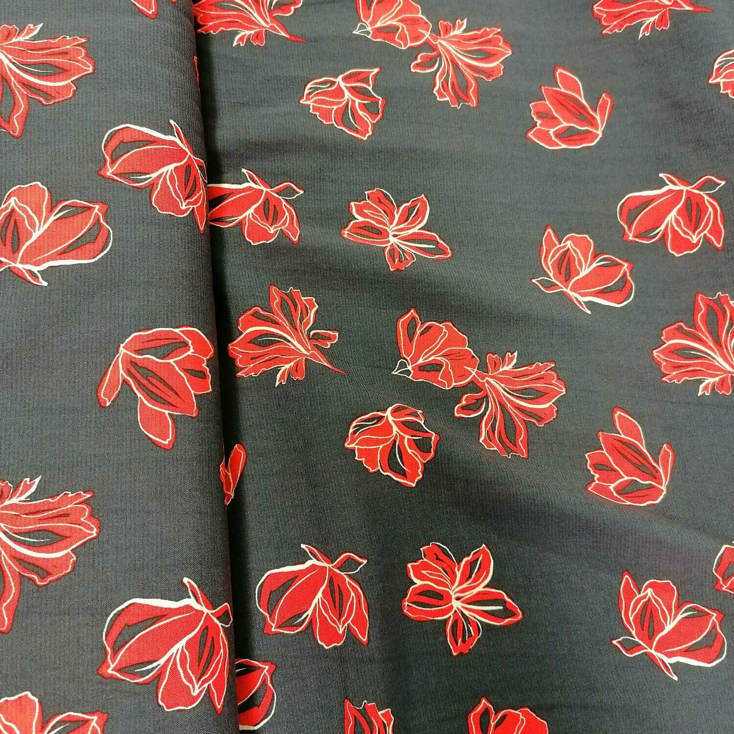 Navy viscose with red flowers