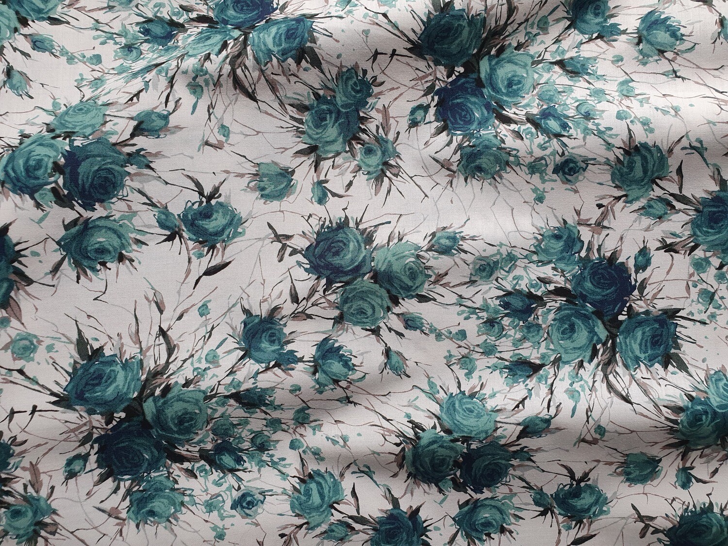 Pima Cotton Lawn - Teal Roses