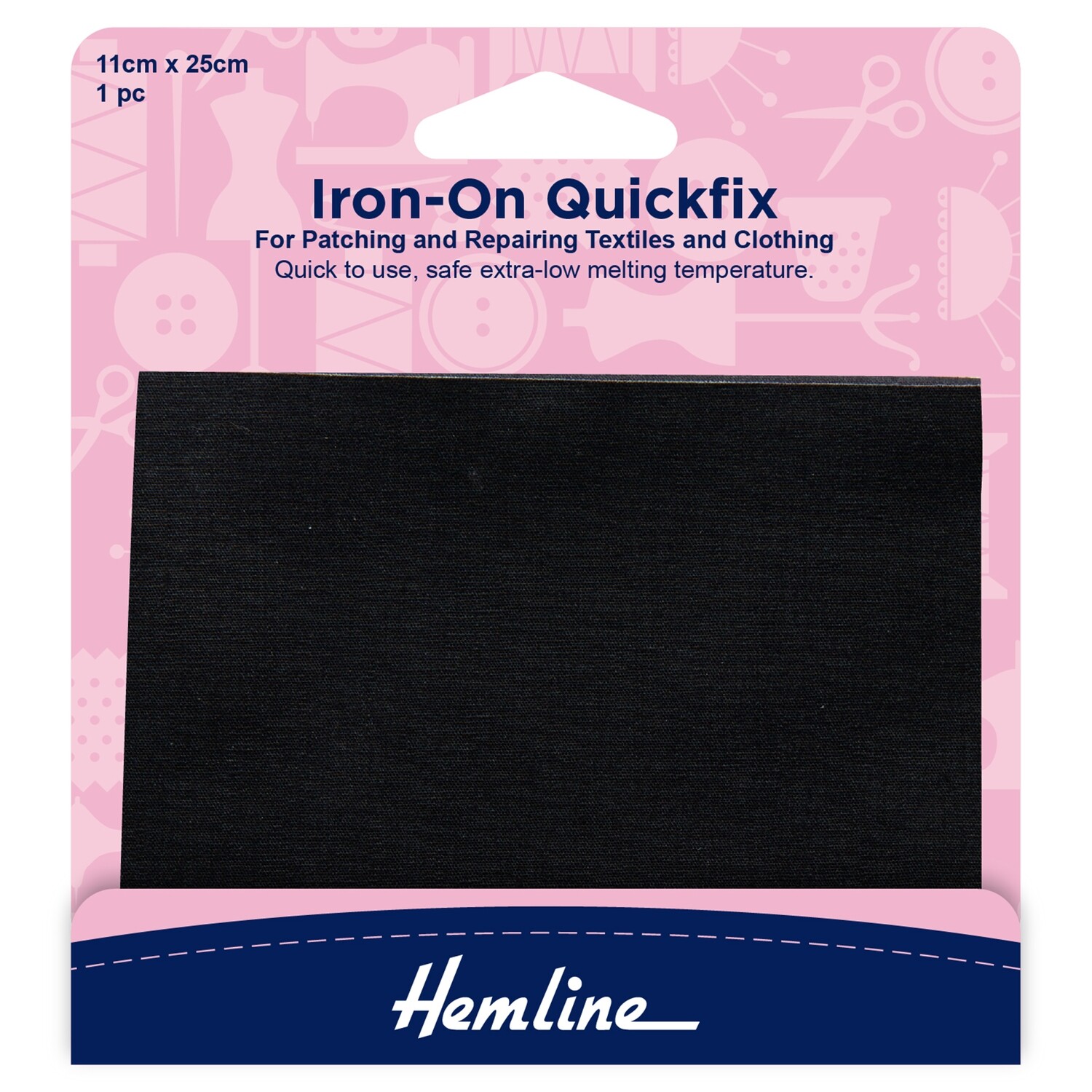 Quickfix Iron-On Cotton Patches: Black - 11 x 25cm
