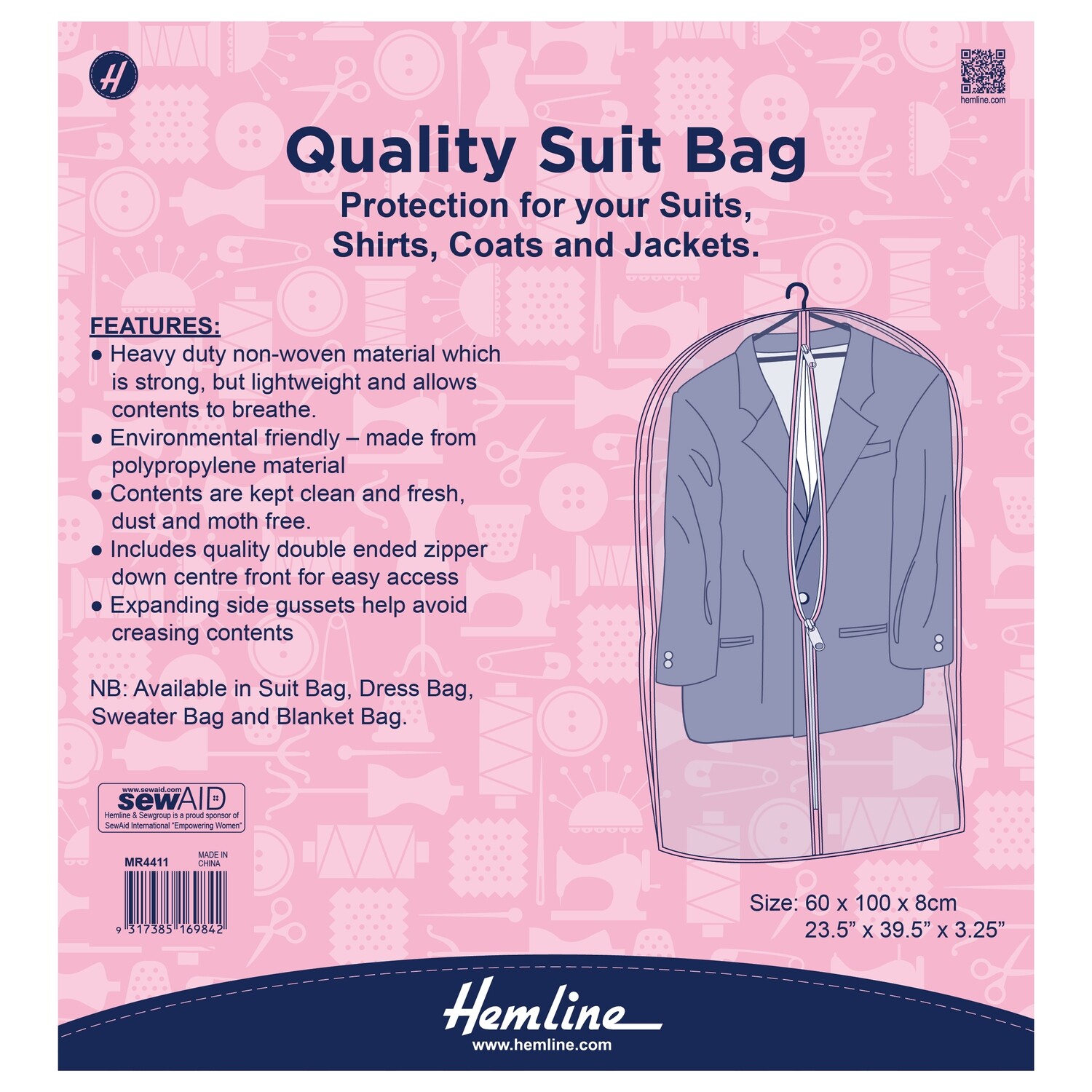 Hemline Suit Bag 60x9x100cm