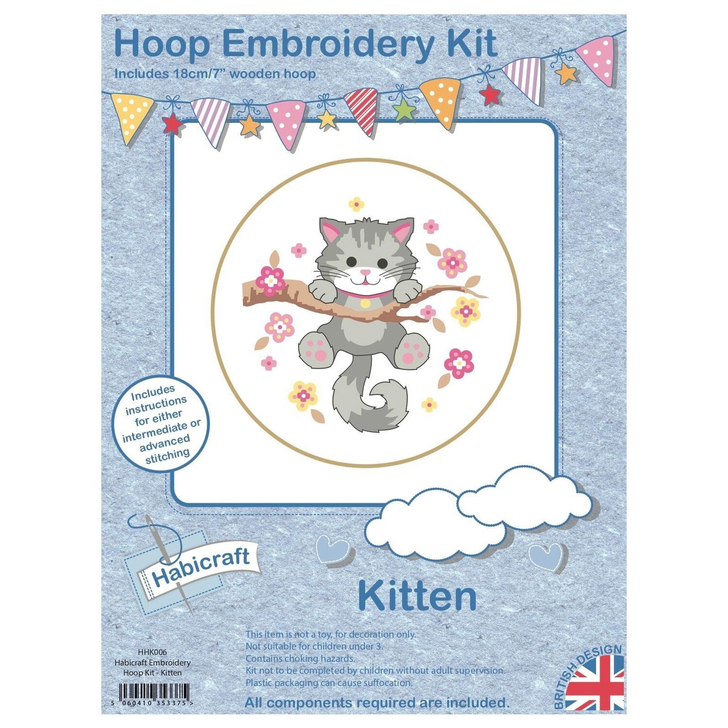 Kitten Embroidery Kit 18cm Hoop