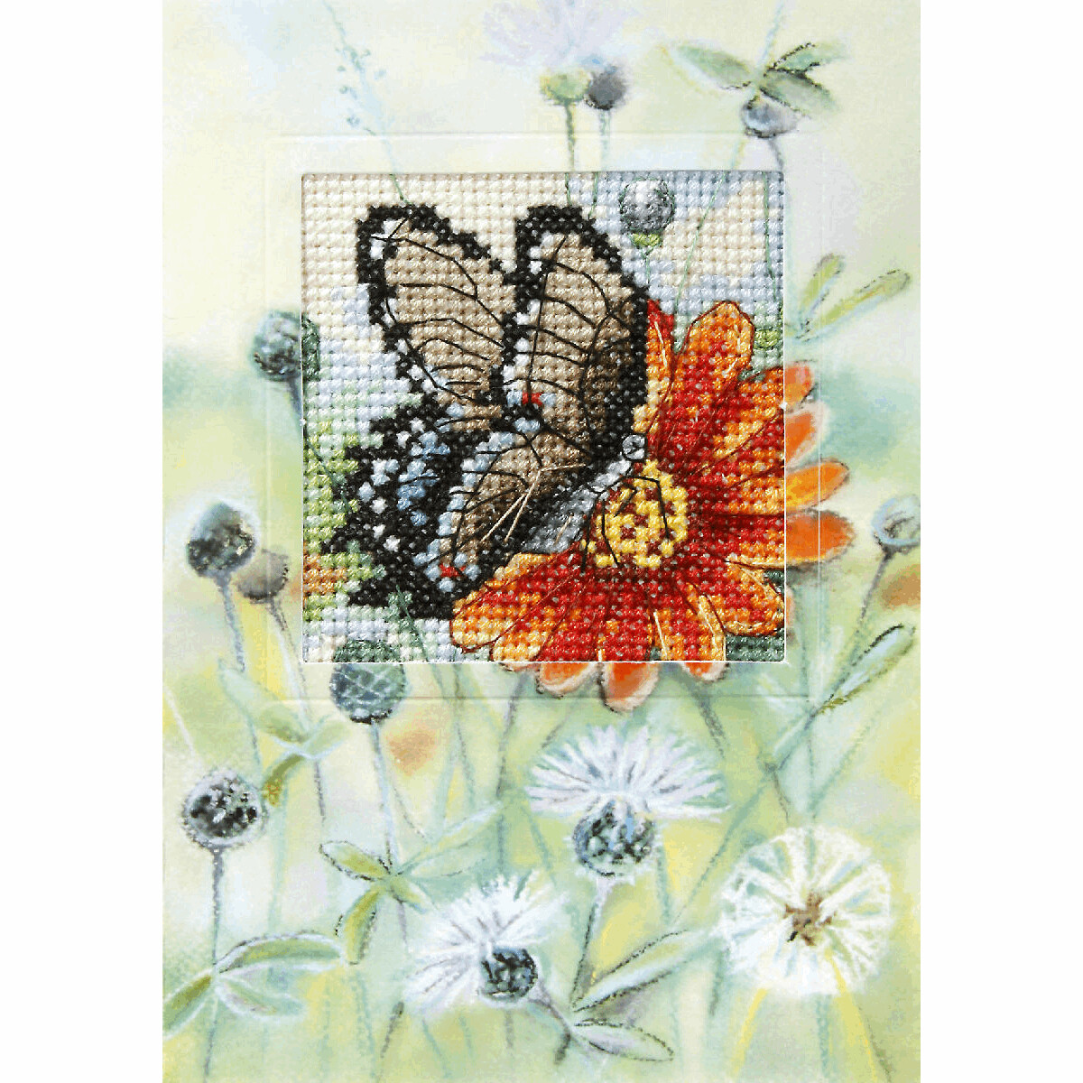 Counted Cross Stitch Kit Greetings Card: Butterfly and Gerbera