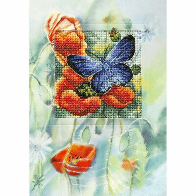 Counted Cross Stitch Kit Greetings Card: Butterfly and Poppies