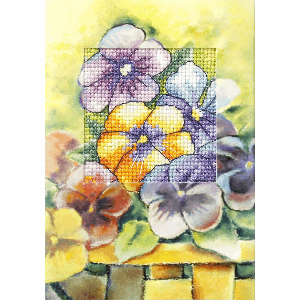Counted Cross Stitch Kit Greetings Card: Pansies
