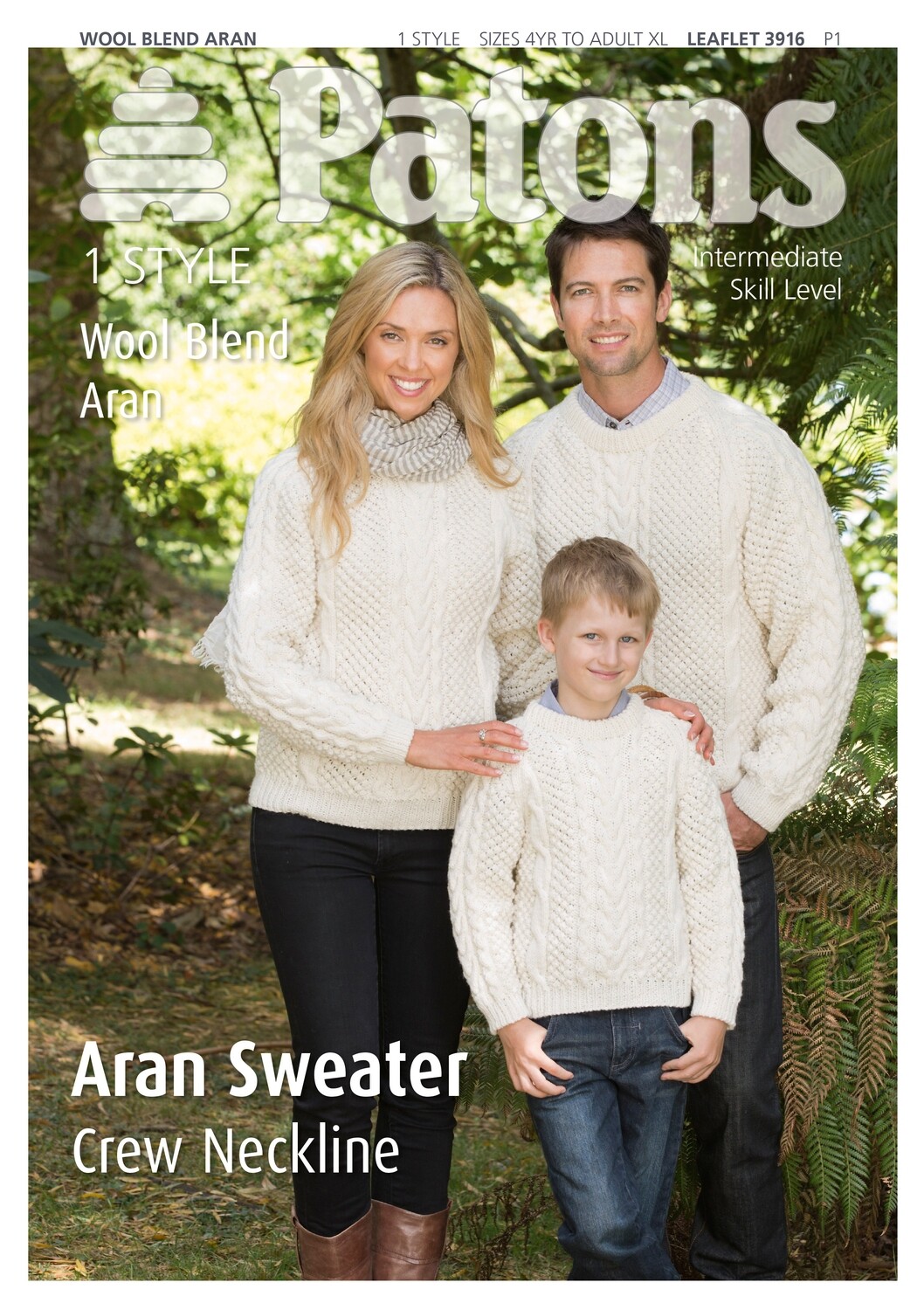 Patons Wool Blend Aran  - Crew neckline sweater pattern