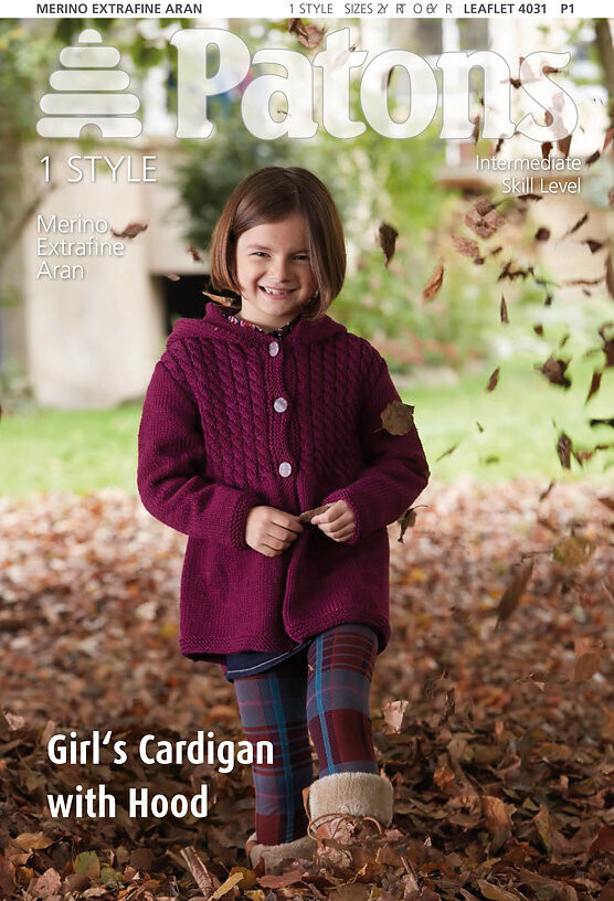 Girl's Cardigan with hood by Patons 4031