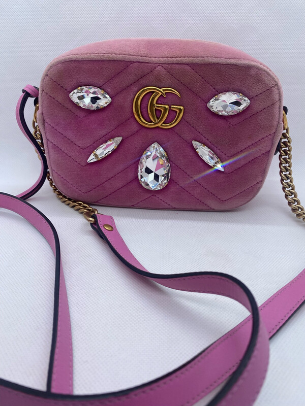 Gucci Marmont Matelasse Pink Velvet Crystals