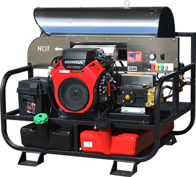 4012PRO-10G Pro-Super Skid Series Hot Water Belt Drive
4.0 gpm @3500 psi, 12 Volt with 20 Amp Charging System, GX390 Honda, GP Pump
**Please call for availability**