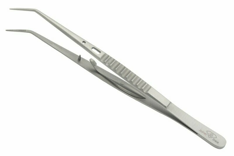 Pinzette mit Druckverschluss / Gebogen / Gezahnt 15,5 cm / stabile Ausführung
