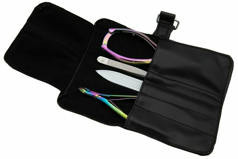 Kosmetikset CARE | Mit Hautzange, Kopfschneider, Glasnagelfeile und Haarzupfpinzette DIAMOND | In Lederrolltasche 