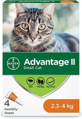 Bayer Advantage II Flea Treatment for Small Cats 2.23 Kg - 4 Kg - 4 dose pack