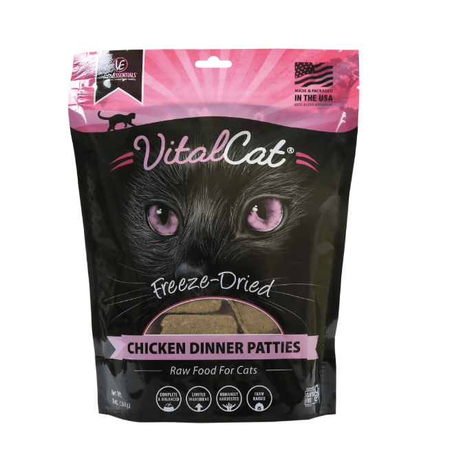 Vital Essentials Chicken Dinner Patties Cat Freeze-Dried Grain Free Food  8oz