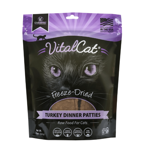 Vital Essentials Turkey Dinner Patties Cat Freeze-Dried Grain Free Food 8oz