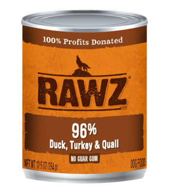 RAWZ Dog 96% Duck Turkey Quail Wet Food12.5oz