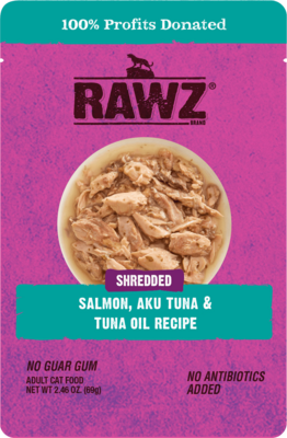 RAWZ Shredded Salmon Aku & Tuna Oil Recipe Cat Wet Food 2.46oz