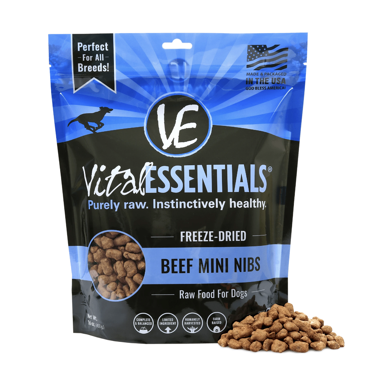 Vital Essentials Beef Mini Nibs Grain Free Dog Freeze-Dried Food 1lb
