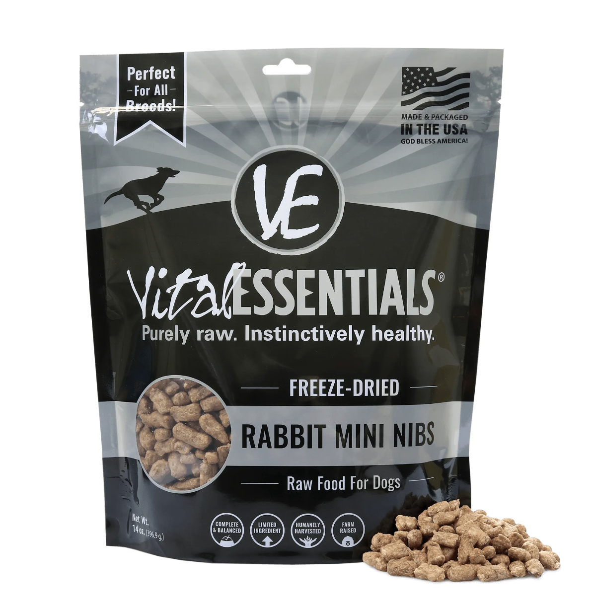 Vital Essentials Rabbit Mini Nibs Grain Free Dog Freeze-Dried Food 14oz