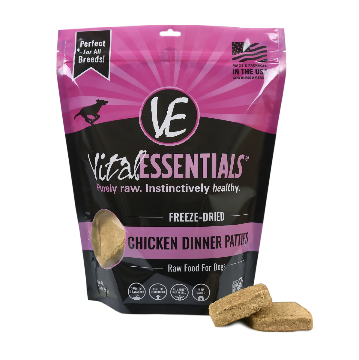 Vital Essentials Chicken Mini Patties Grain Free Dog Freeze-Dried Food