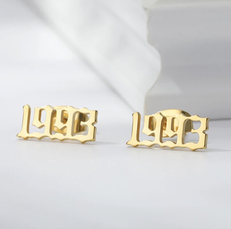 Gold Birth Year Stud Earrings
