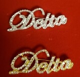 Delta Rhinestone Script Lapel