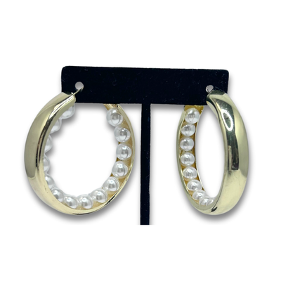 Earrings - Gold Pearl Inside Hoop