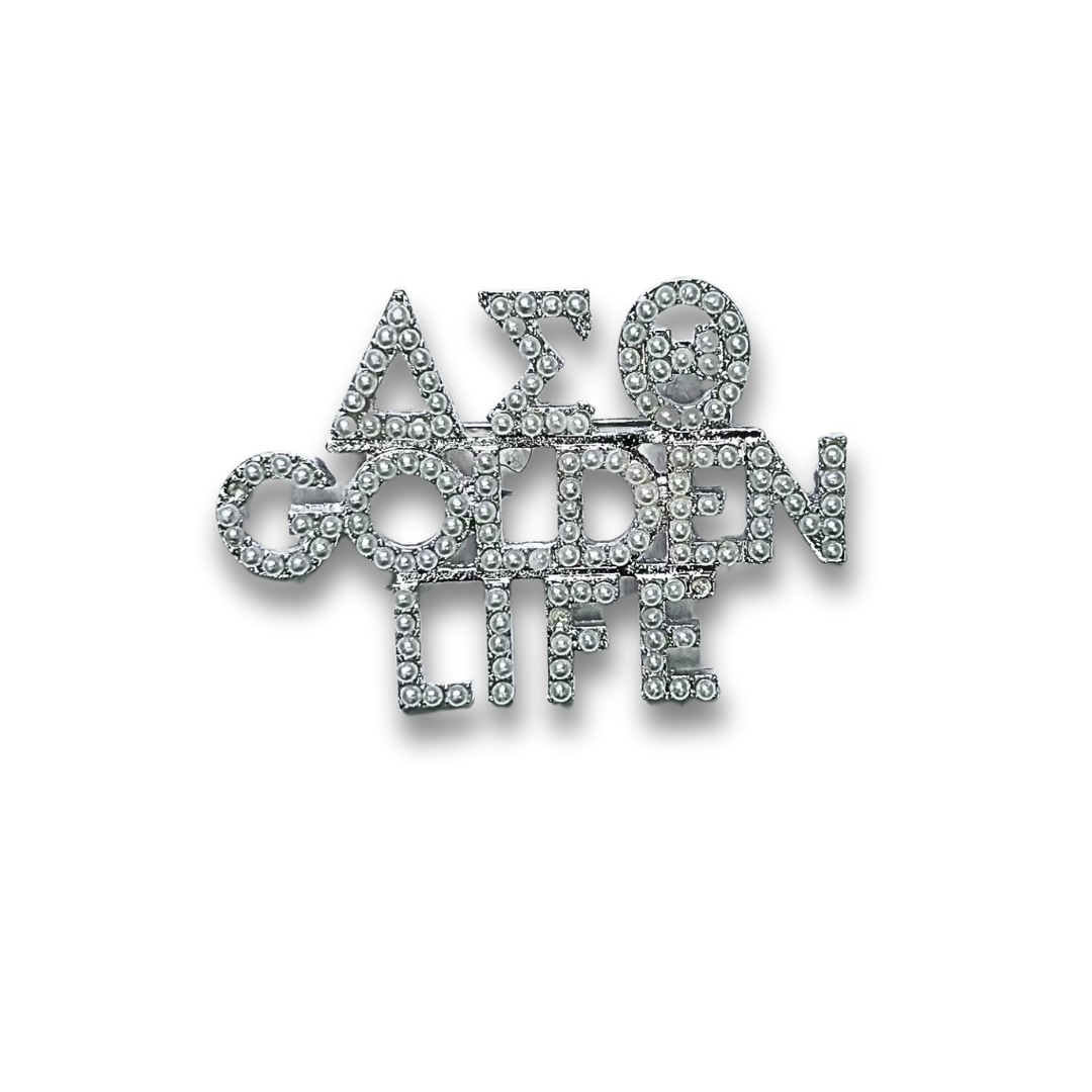 DST Rhinestone Golden Life Pearl Lapel 