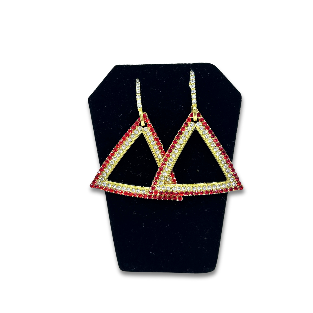 Ruby Rhinestone Triangle Earrings 