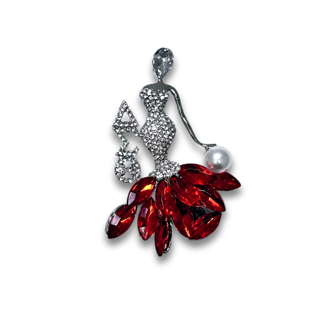 Delta Diva with Diamonds &amp; Pearl Lapel, Color Gem: Ruby