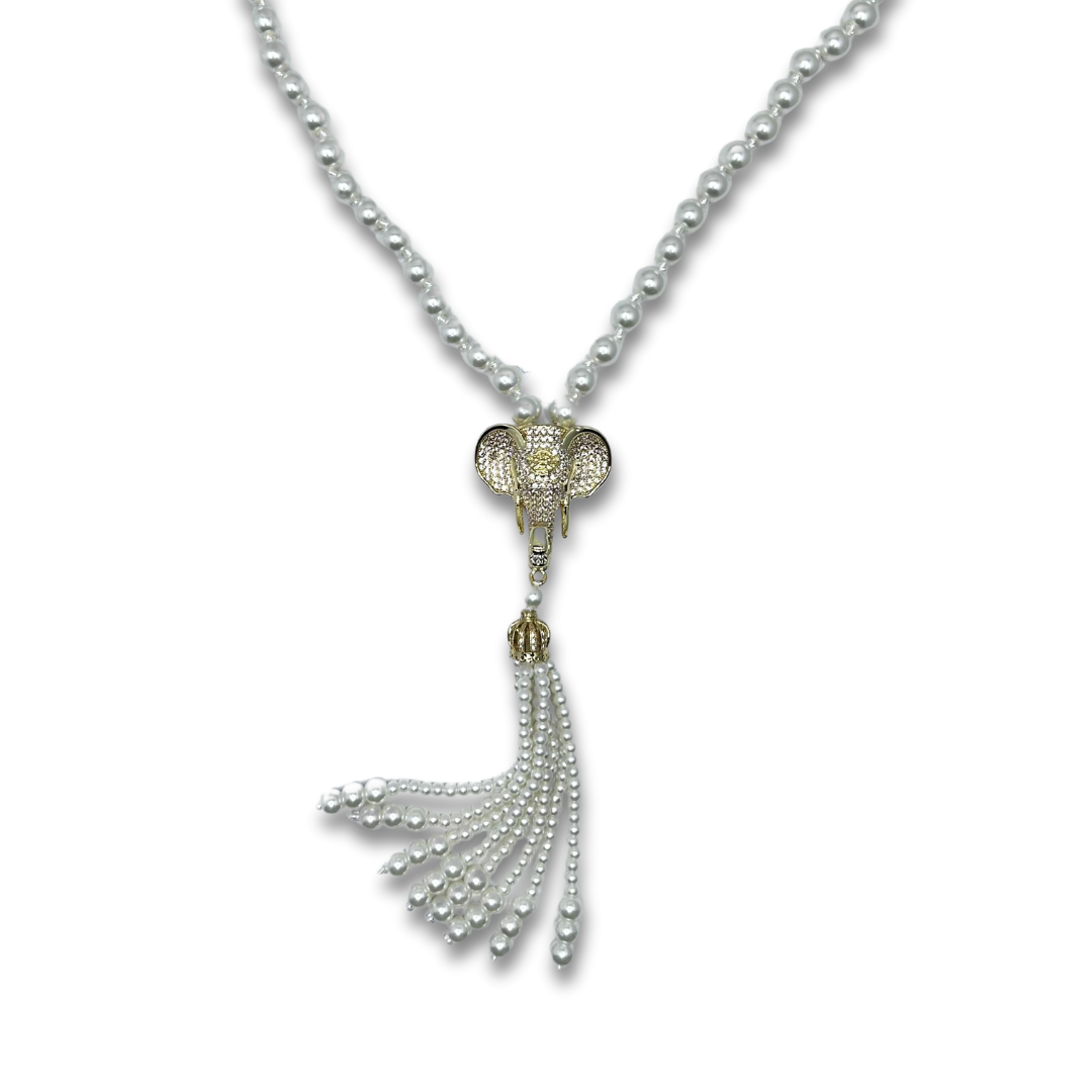 Elephant Pearl Beaded Necklace, Metal Tone: Gold