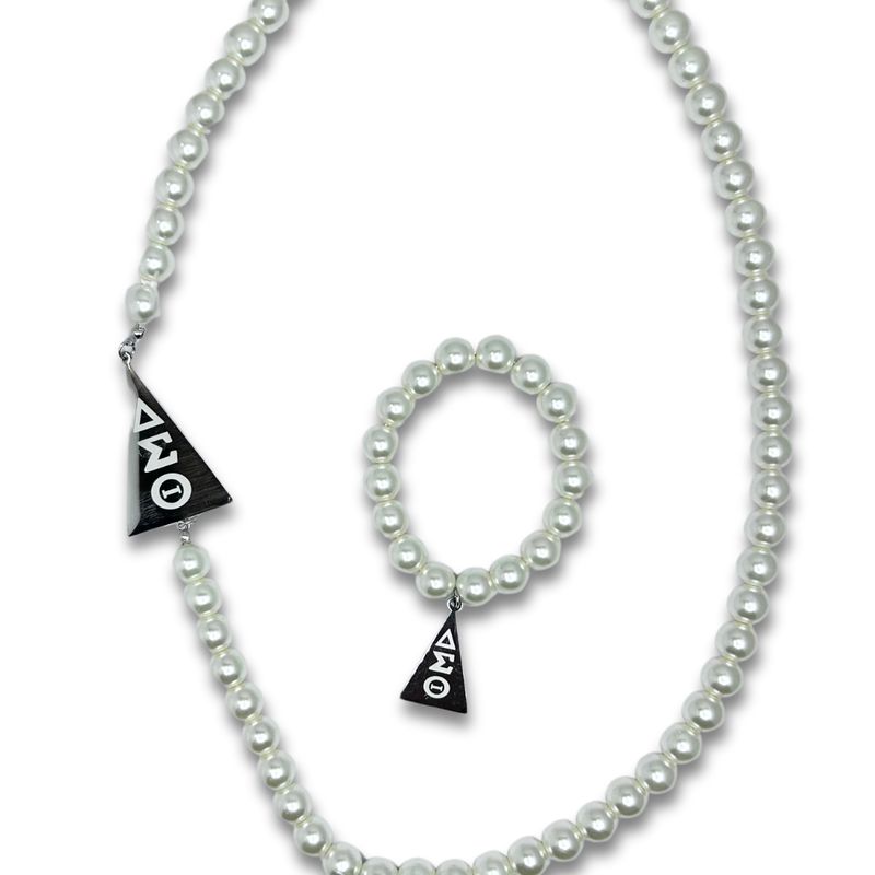 Pearl Pyramid Necklace, Bracelet &amp; Earrings Set (Silver-Heavy Glass)