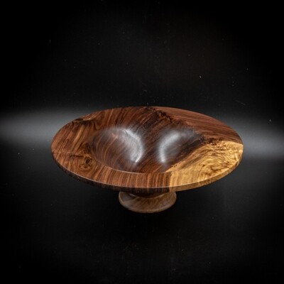 Unique Handmade Turned Carved  Wooden walnut footed crotch bowl