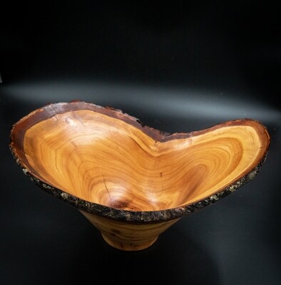 Unique Handmade Turned Carved Live Natural edge Wooden cherry crotch bowl