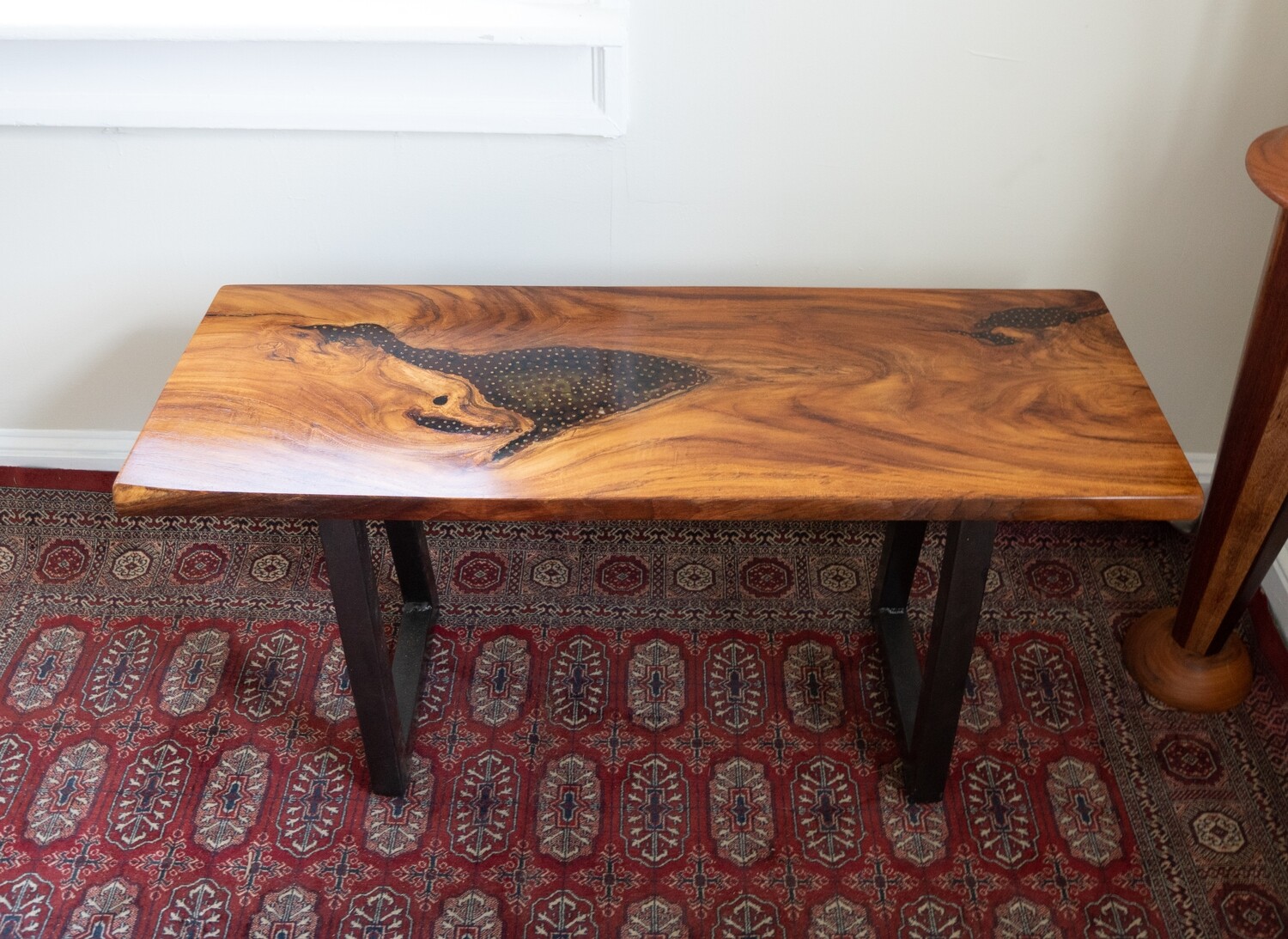 Unique handmade teak with epoxy inlay  wine, coffee, end table 017