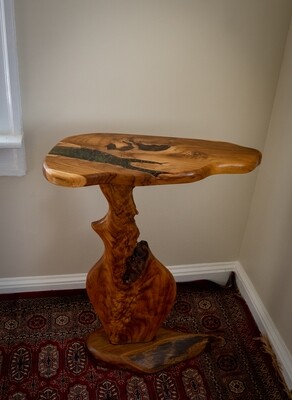 Unique handmade teak with epoxy inlay  accent, wine, coffee, end table 018