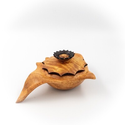 Unique hand carved sculptural mango wooden lidded bow box free form