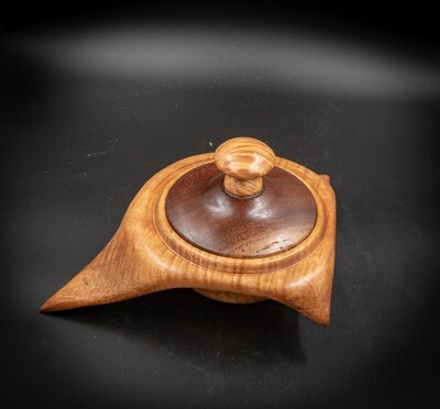 Unique hand carved sculptural mango wooden lidded bow box free form