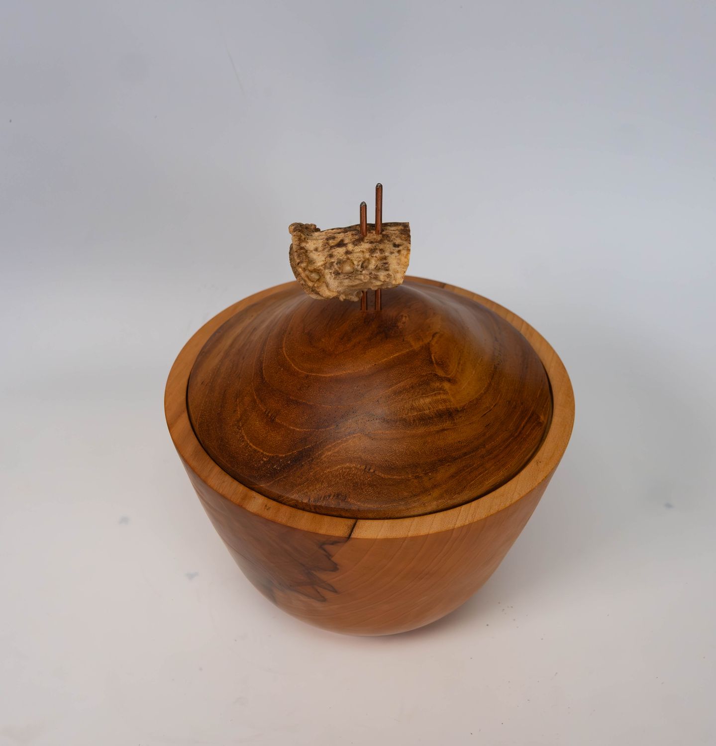 Maple Deep Bowl with Teak  Lid Antler Finial  Crafted Artistry Home Gift