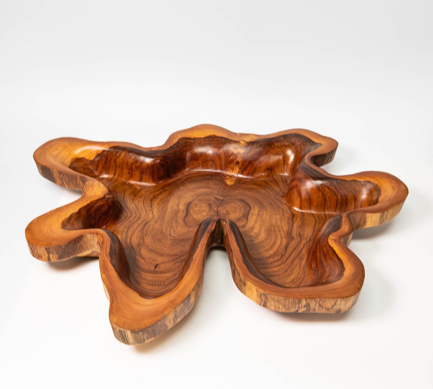 Luxury Teak Wood Live Edge Bowl - Handcrafted Organic Form Centerpiece