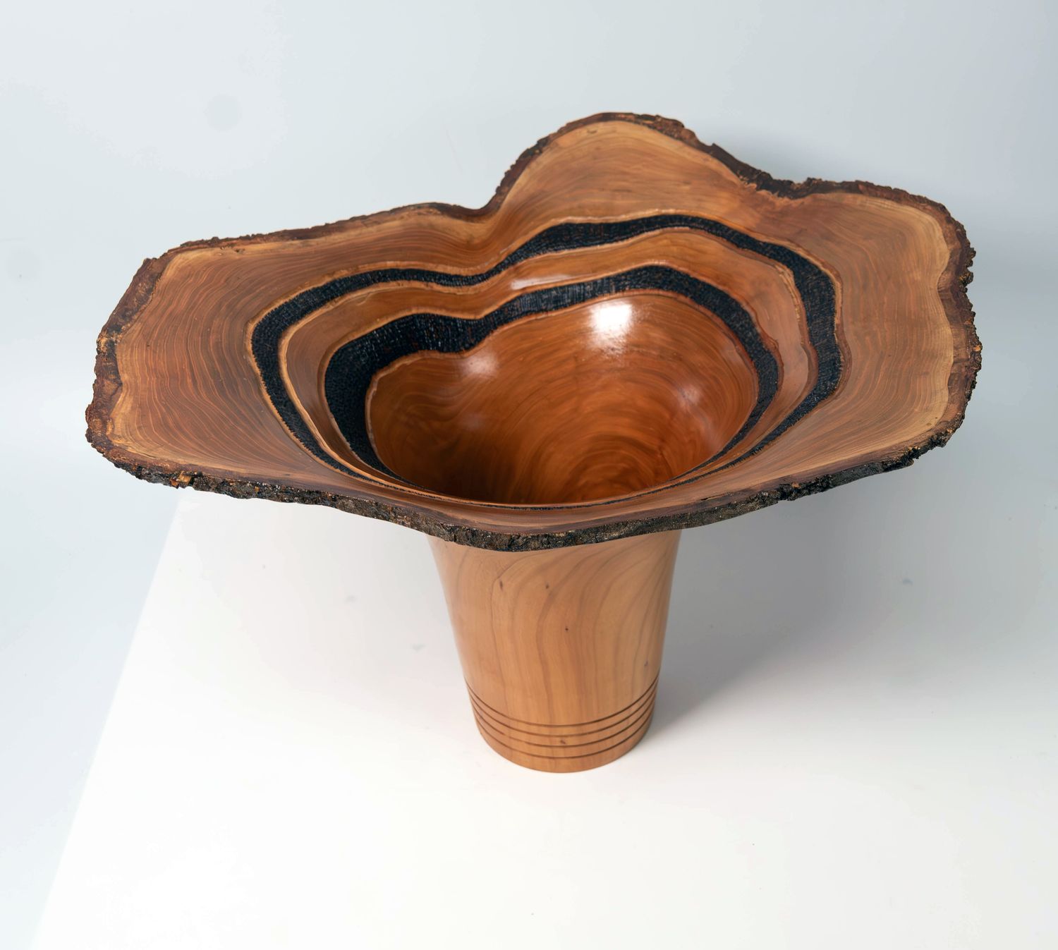 Live Edge Cherry Wood Vase - Unique Centerpiece for Home Decor - Wood turned, Burned