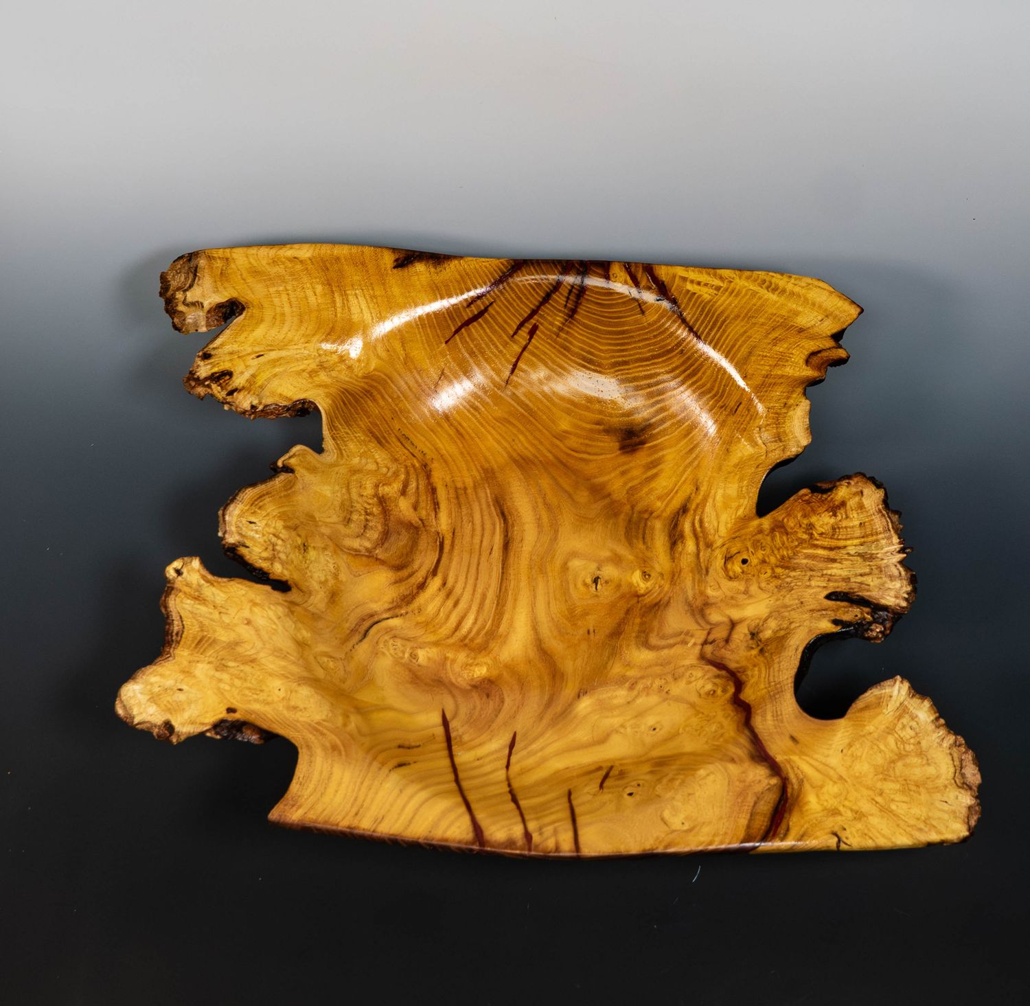 Handcrafted Unique Mulberry Burl Live Edge Bowl with Epoxy Inlay