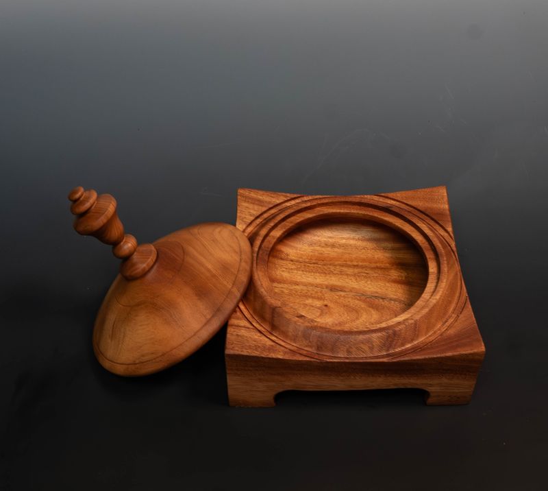 Handcrafted Wood turned Honduras Mahogany Square Box Unique Gift Idea