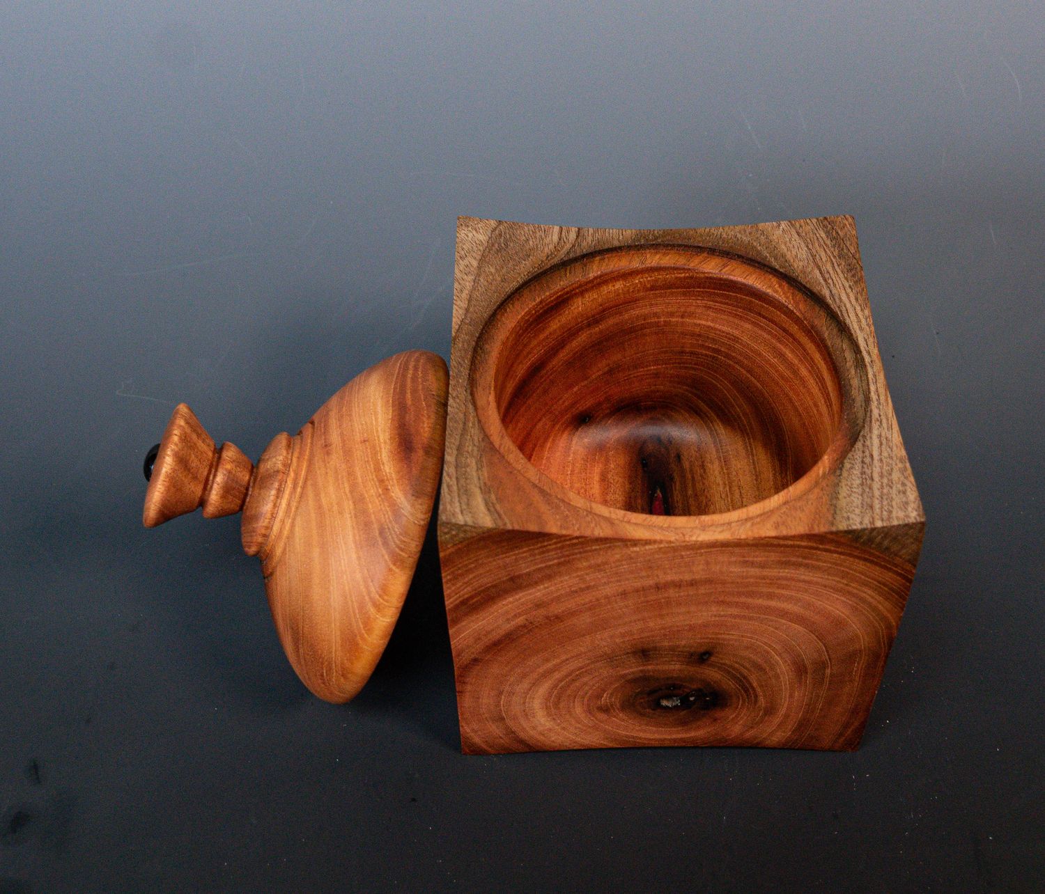 Handcrafted Wood turned Honduras Mahogany Square Box Unique Gift Idea
