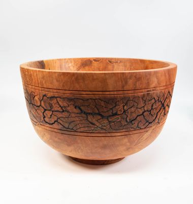 Artisanal Maple Wood Decorative Bowl with Unique Lichtenberg Fractal Design