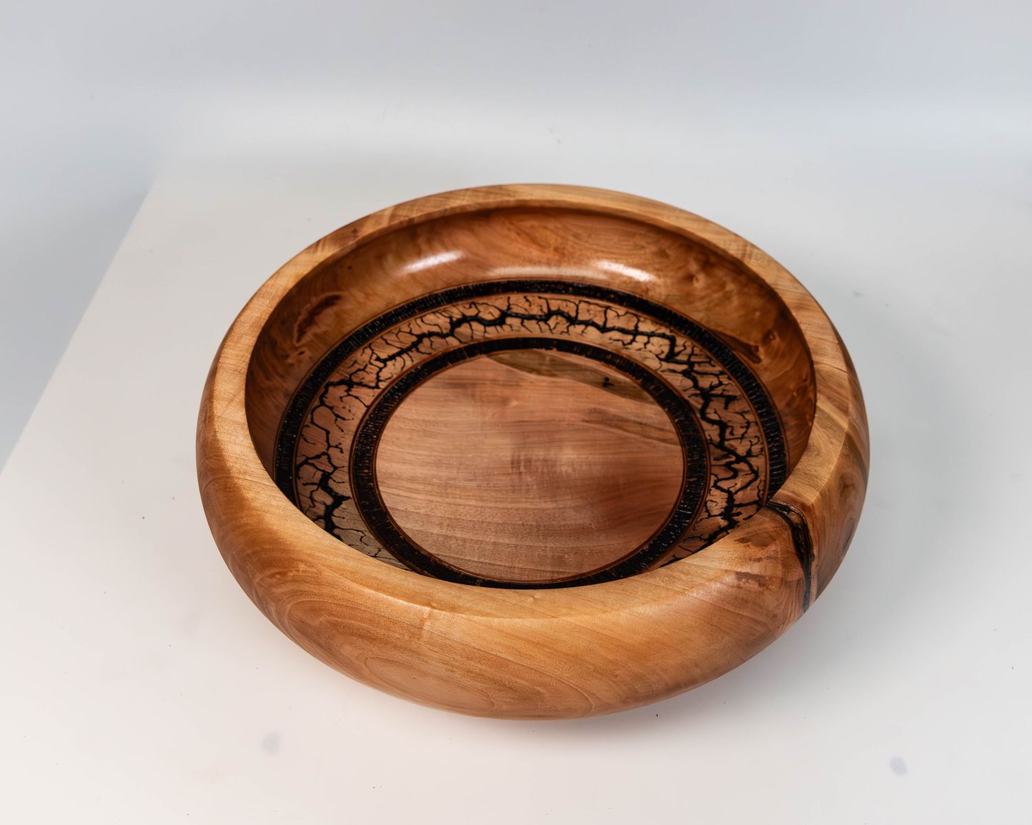 Artisanal Maple Wood Decorative Bowl with Unique Lichtenberg Fractal Design