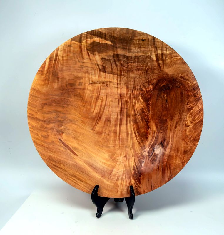 Hand-Turned Decorative Plate with Elegant Wood Grain Patterns, Rustic maple centerpiece