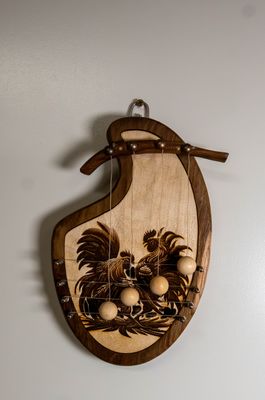 Handcrafted Wooden Door Harp with Laser-Engraved Roosters Design Handcrafted Wooden Door Harp with Laser-Engraved Roosters Design