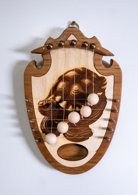 Handcrafted Wooden Door Harp with Laser-Engraved Turtle Design