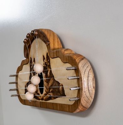 Handcrafted Wooden Door Harp with Laser-Engraved Dogs Design Handcrafted Wooden Door Harp with Laser-Engraved Dogs Design