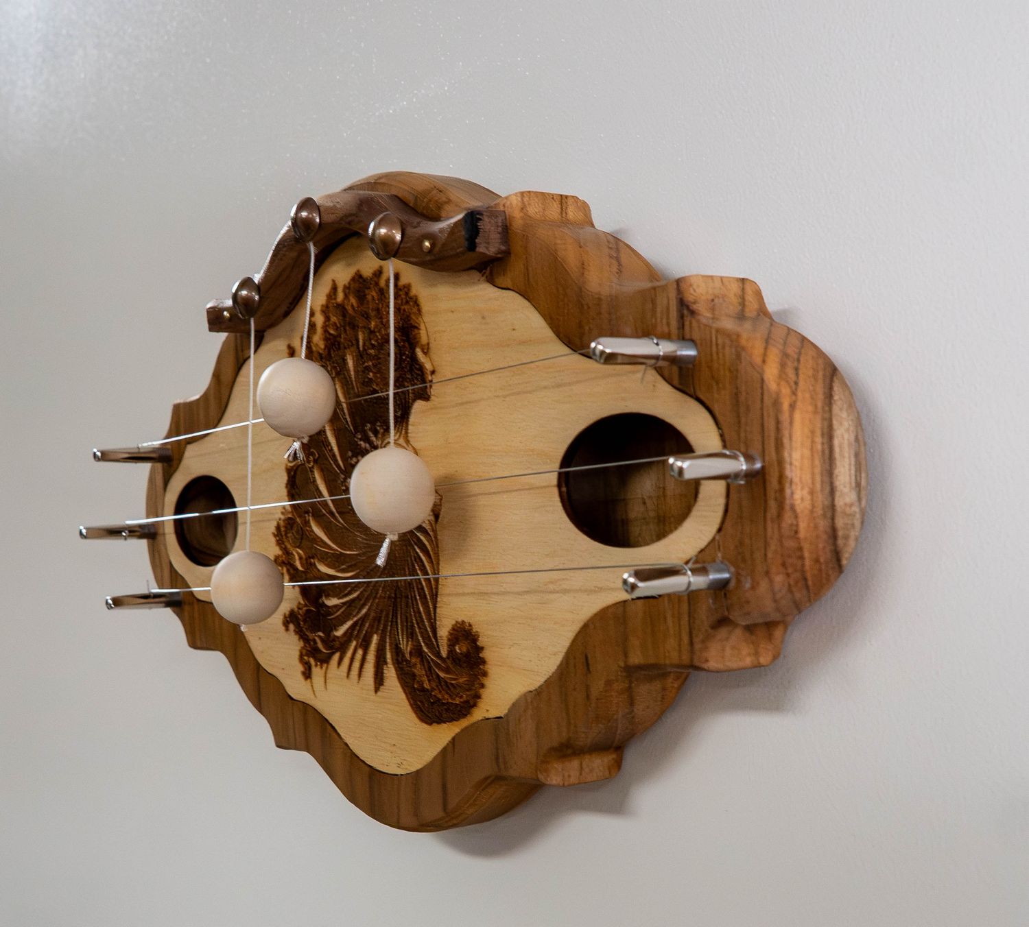 Handcrafted Wooden Door Harp with Laser-Engraved Fractals Design